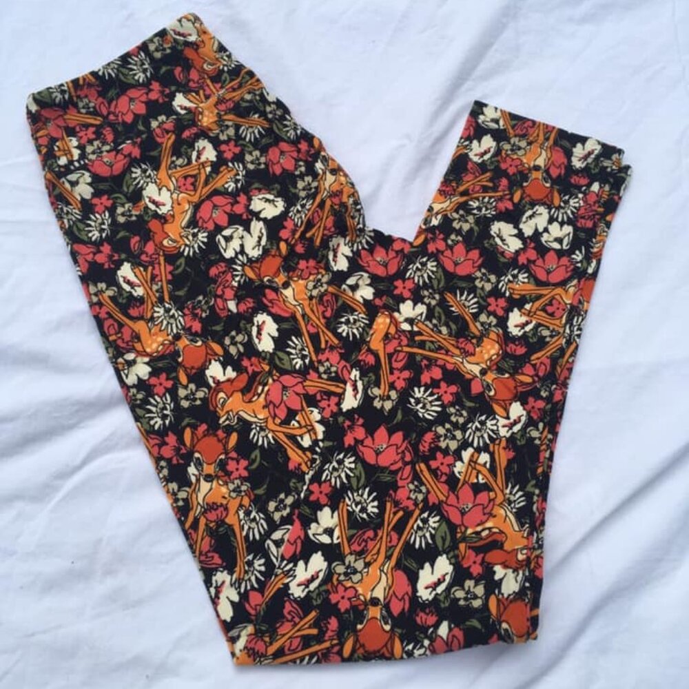 Disney OS One Size Leggings LulaRoe Bambi Thumper Flower Floral Pink Green